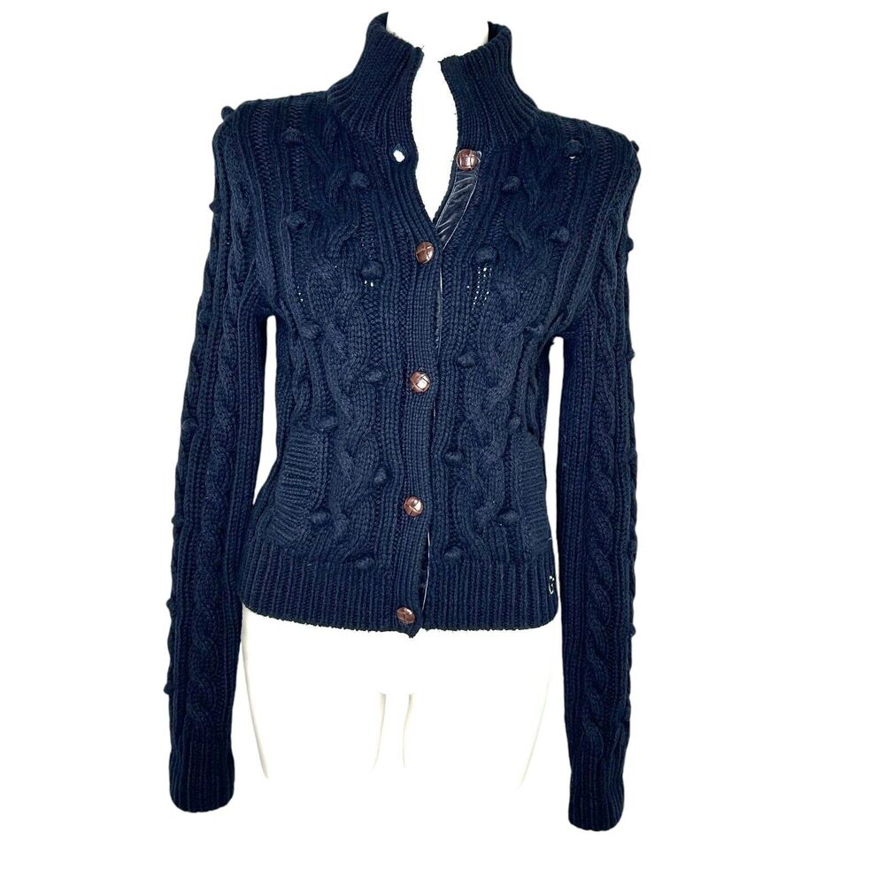 GILLY HICKS Cardigan Womens Blue Button Front Cable Knit‎ Wool Blend Size M Y2K